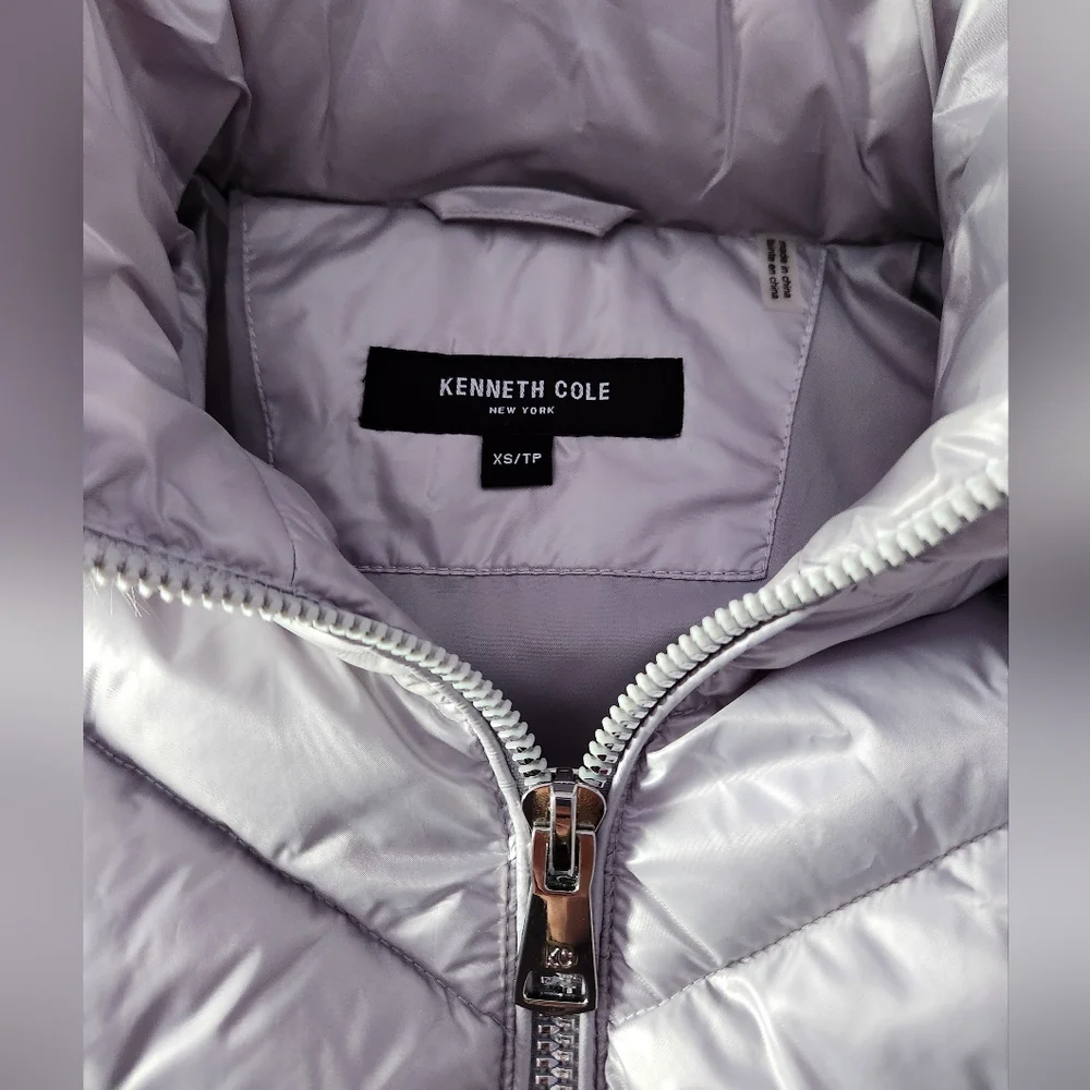 Silver Quilted Puffer Jacket with Faux Fur Hood